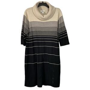 Dress Barn Women's Black & Tan Striped Sweater Dress - Plus Size 1X - Cowl Neck